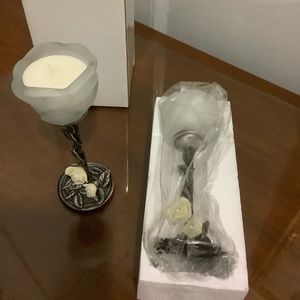 Unused Rose candle holders in box 1 Set includes 2 candle holders